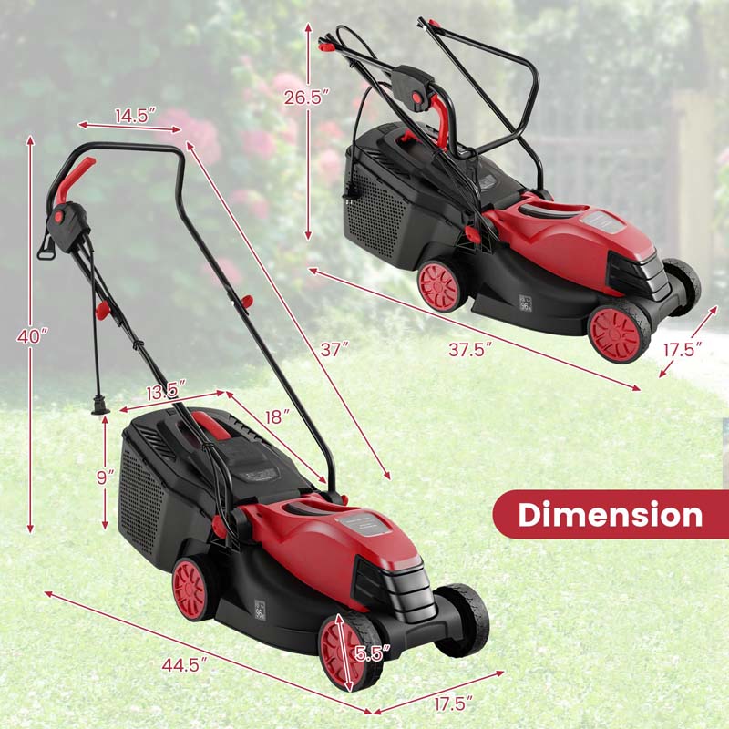 10 AMP 13" Electric Push Lawn Mower 2-in-1 Walk-Behind Lawnmower with Collection Box, 3 Adjustable Height Position