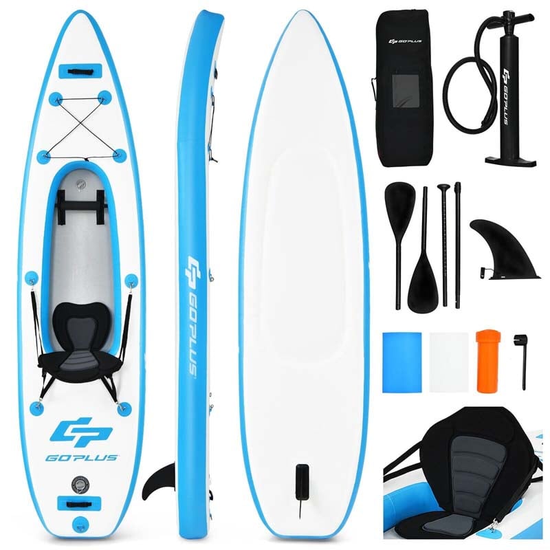 1-Person Inflatable Kayak for Touring & Fishing with Adjustable Aluminum Oars, 11FT Portable Recreational Rowboat Canoe Raft