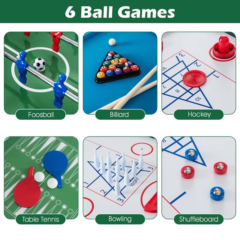 48" 12-in-1 Multi Combo Game Table Set with Foosball, Hockey, Ping Pong, Pool, Chess, Bowling, Checkers, Shuffleboard