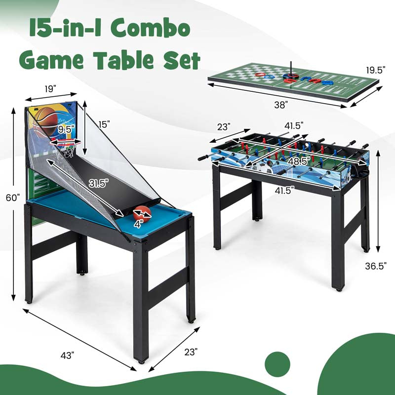 14-in-1 Multi Game Table, Combo Game Table w/Foosball, Air Hockey, Pool, Table Tennis, Basketball, Chess, Checkers, Bowling, Shuffleboard