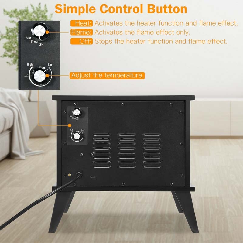 14" Portable Electric Fireplace Heater, 1000W Freestanding Infrared Stove Heater with Realistic Flame Effect