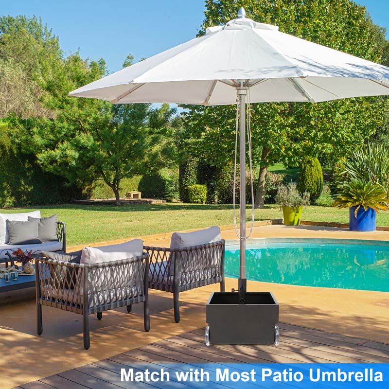 170 lbs 2-in-1 Patio Market Umbrella Base with Wheels, Heavy Duty Fillable Umbrella Stand, Garden Flower Box with Drainage Hole