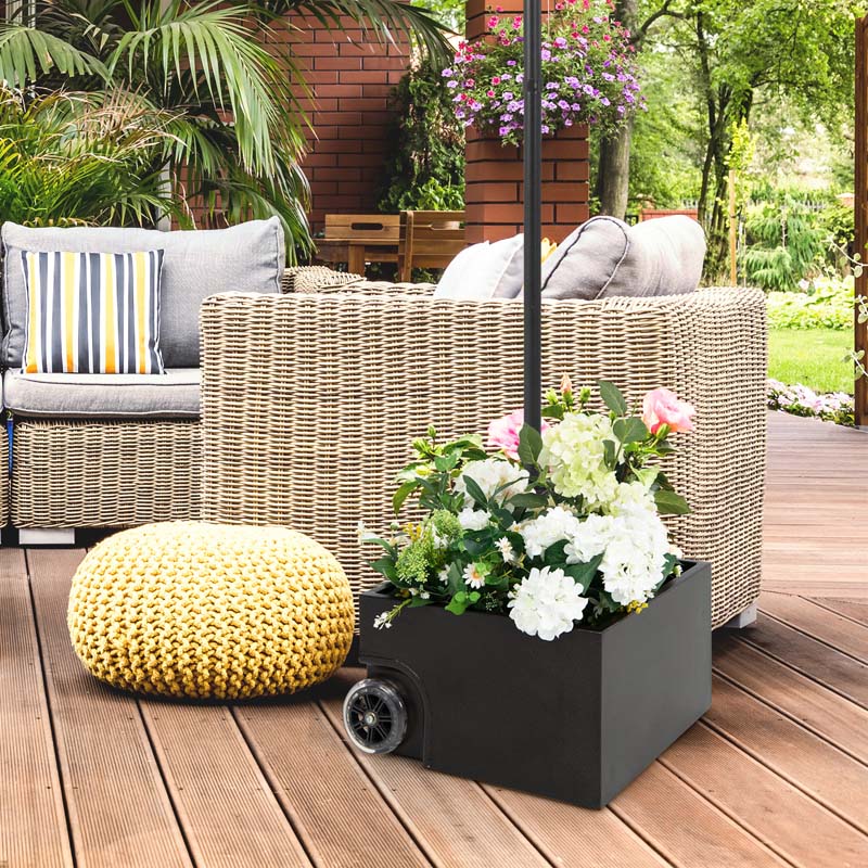 170 lbs 2-in-1 Patio Market Umbrella Base with Wheels, Heavy Duty Fillable Umbrella Stand, Garden Flower Box with Drainage Hole