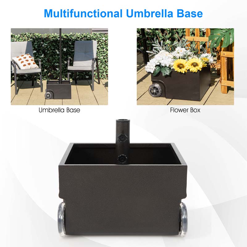170 lbs 2-in-1 Patio Market Umbrella Base with Wheels, Heavy Duty Fillable Umbrella Stand, Garden Flower Box with Drainage Hole