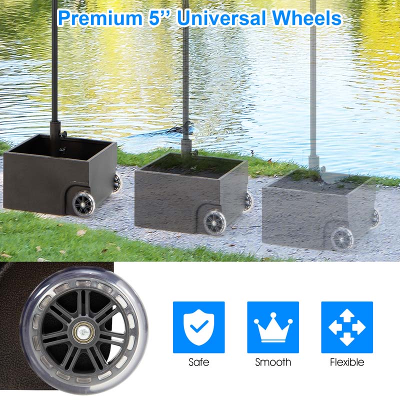 170 lbs 2-in-1 Patio Market Umbrella Base with Wheels, Heavy Duty Fillable Umbrella Stand, Garden Flower Box with Drainage Hole