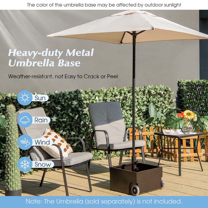 170 lbs 2-in-1 Patio Market Umbrella Base with Wheels, Heavy Duty Fillable Umbrella Stand, Garden Flower Box with Drainage Hole