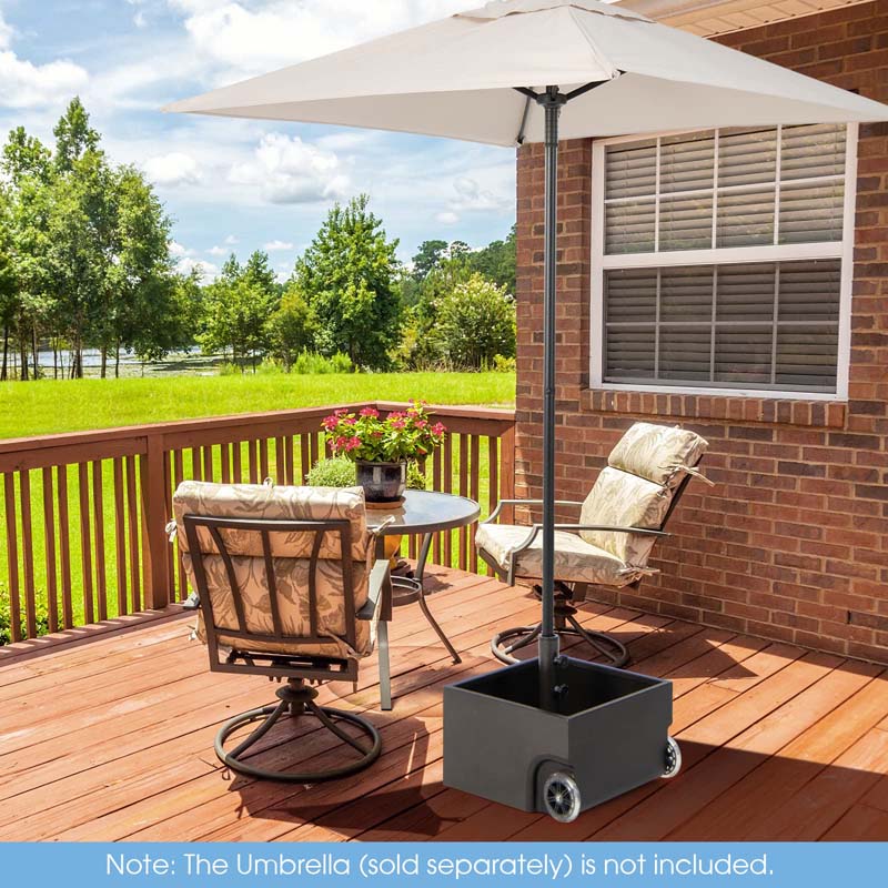 170 lbs 2-in-1 Patio Market Umbrella Base with Wheels, Heavy Duty Fillable Umbrella Stand, Garden Flower Box with Drainage Hole