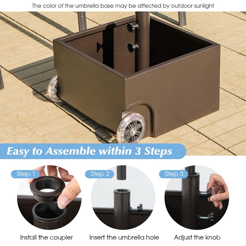 170 lbs 2-in-1 Patio Market Umbrella Base with Wheels, Heavy Duty Fillable Umbrella Stand, Garden Flower Box with Drainage Hole