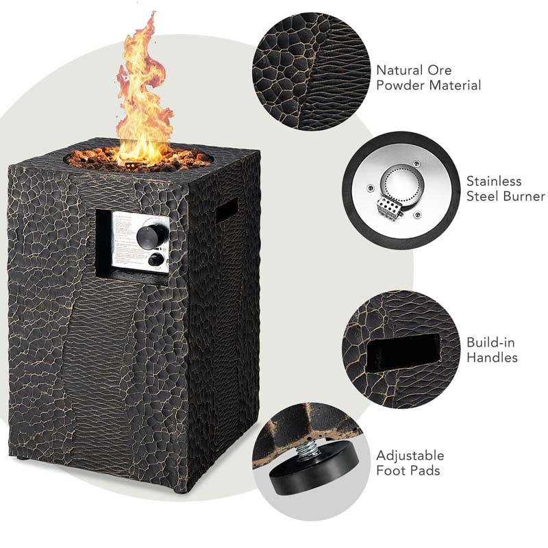 16" Square Outdoor Propane Firepit, 30000 BTU Gas Fire Pit with Lava Rocks & Waterproof Cover