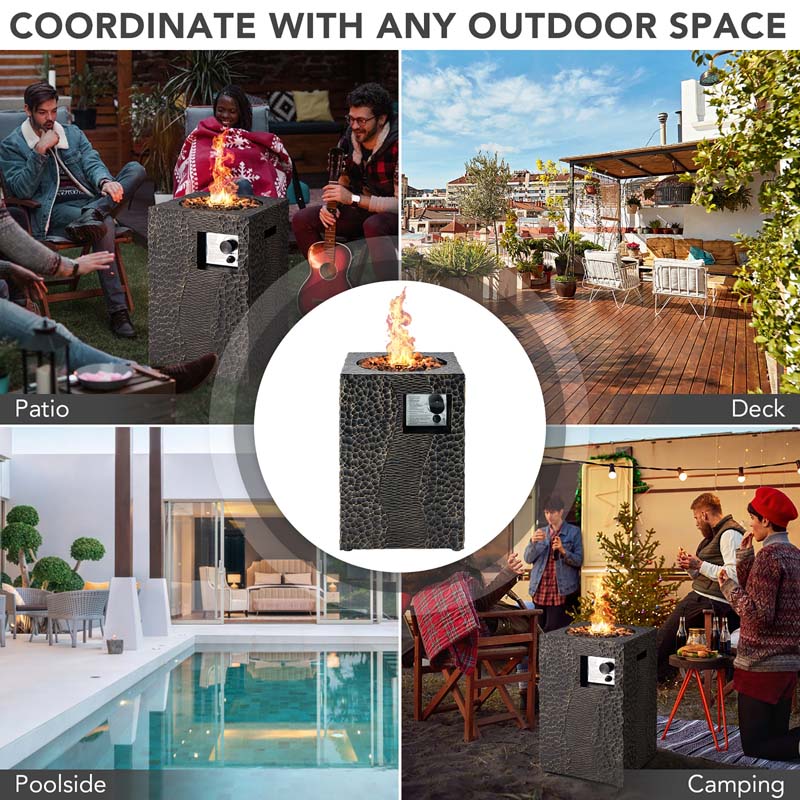 16" Square Outdoor Propane Firepit, 30000 BTU Gas Fire Pit with Lava Rocks & Waterproof Cover