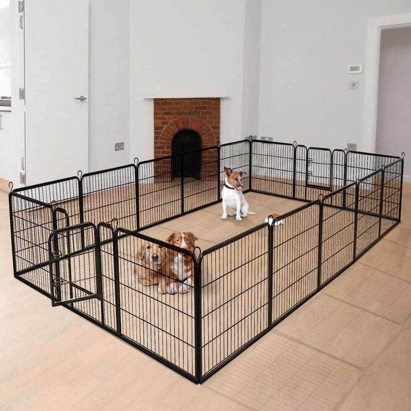 40" 16/8 Panel Pet Playpen with Door, Foldable Dog Exercise Pen, Metal Dog Puppy Cat Fence Barrier Kennel