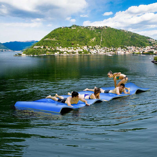 18 x 6 FT Floating Water Pad, 3-Layer XPE Foam Water Mat with Rolling Pillow, Floating Island for River Lake Ocean