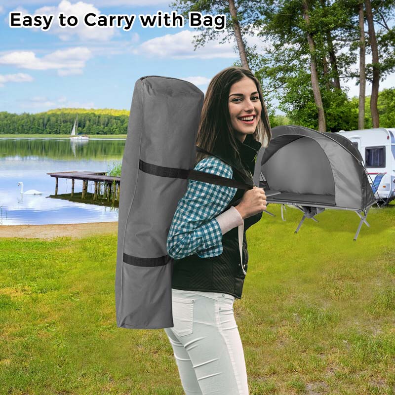 2-Person 4-in-1 Camping Cot Tent Off-Ground Elevated Folding Tent with Cover, Mattress & Roller Carrying Bag