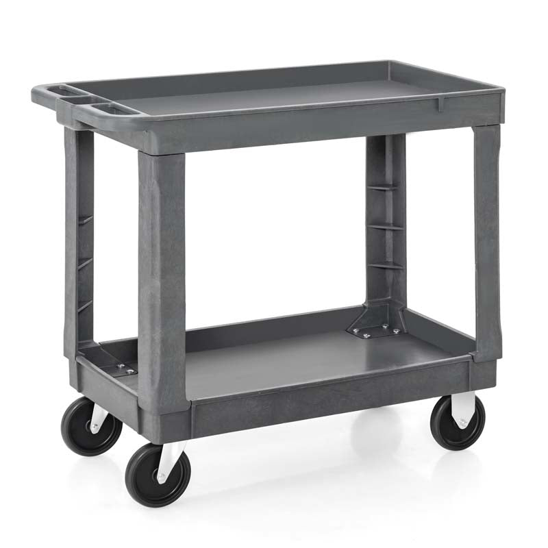 2-Tier Industrial Service Utility Cart Heavy-Duty PP Rolling Work Cart with 550 LBS Max Load and Storage Handle
