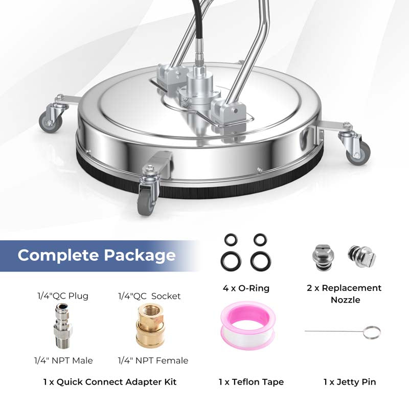 20" 4000 PSI Pressure Washer Surface Cleaner w/Casters, Dual Handles, Stainless Steel Housing, 3/8'' Quick-Connect
