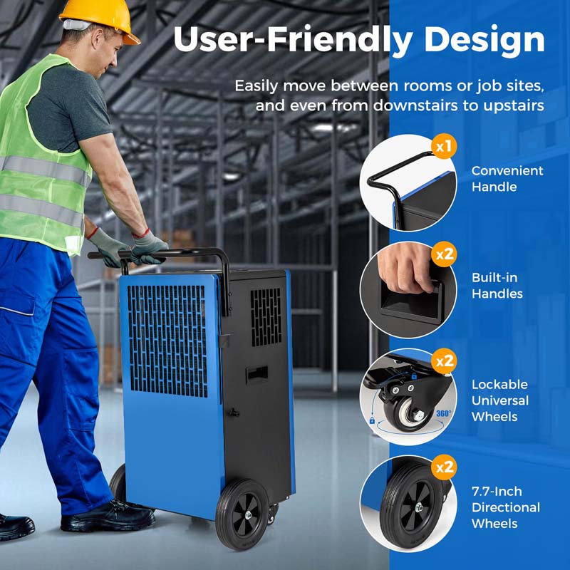 215 Pints 8000 Sq.Ft Commercial Industrial Dehumidifier for Basement Warehouse w/Drain Hose, Handle & Universal Wheels