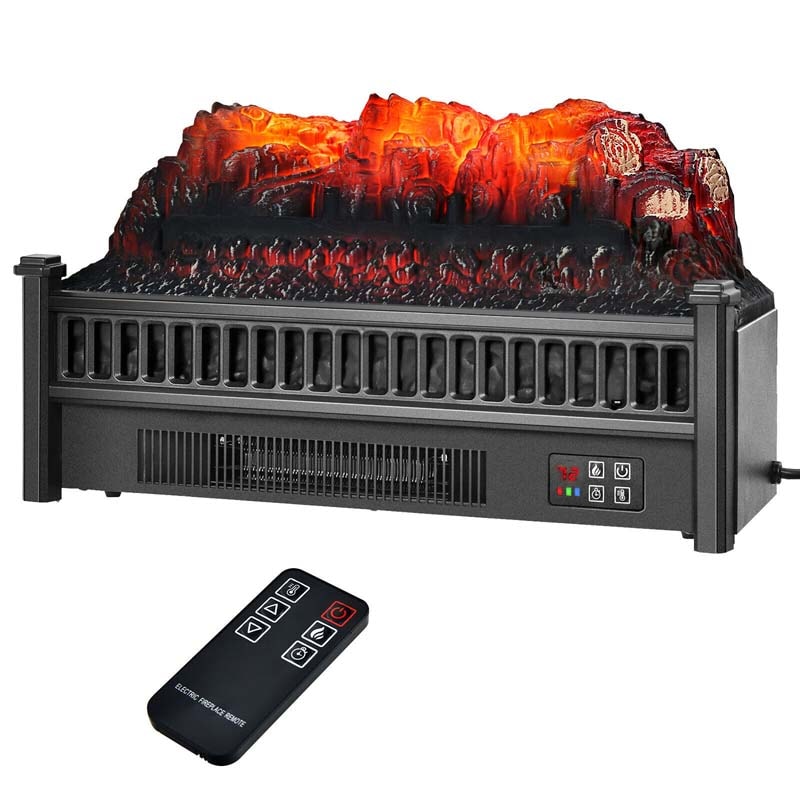 23" Freestanding Electric Fireplace Log Heater, 1400W Electric Stove Insert with Realistic Flame & Remote Control