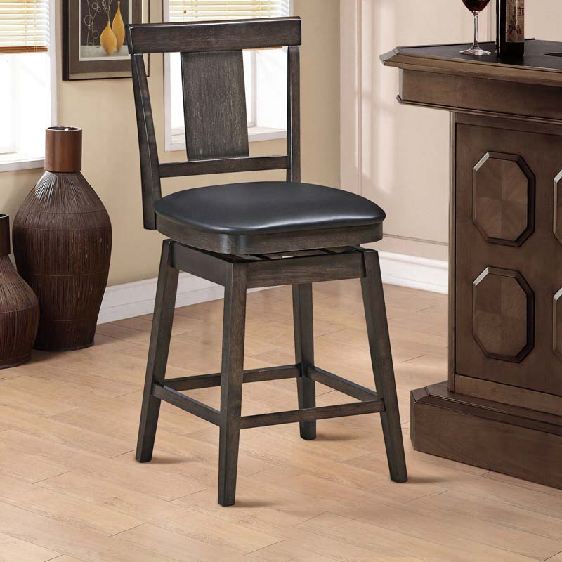 24"/29" Classic Wooden Swivel Bar Stool Leather Padded Bar Height Chair with Slat Back & Rubber Wood Legs