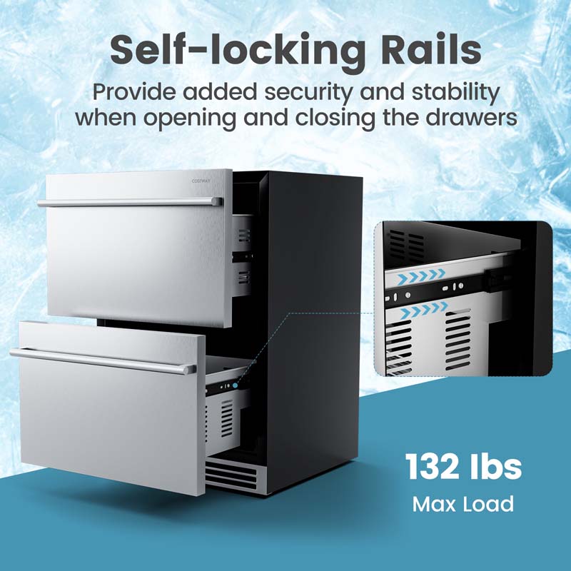 4.9 Cu.Ft Dual Drawer Fridge with 37?-64? Temperature Range, 24 Inch Under Counter & Freestanding Refrigerator Cooler for Beverages Wine Vegetables Fruits