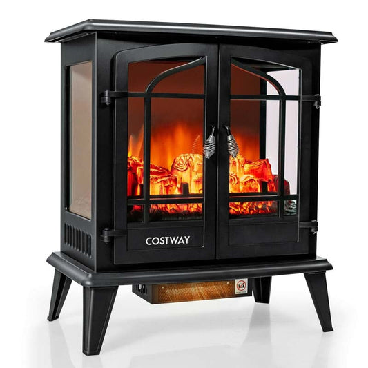 25" Electric Fireplace Stove, 1400W Freestanding Fireplace Heater, Electric Stove Heater with Realistic Flame Effect