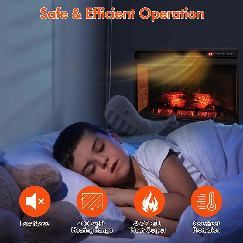 26" 4777 BTU Electric Fireplace Insert for TV Stand, 1400W Recessed Freetanding Fireplace Heater with 3-Level Flame, Remote