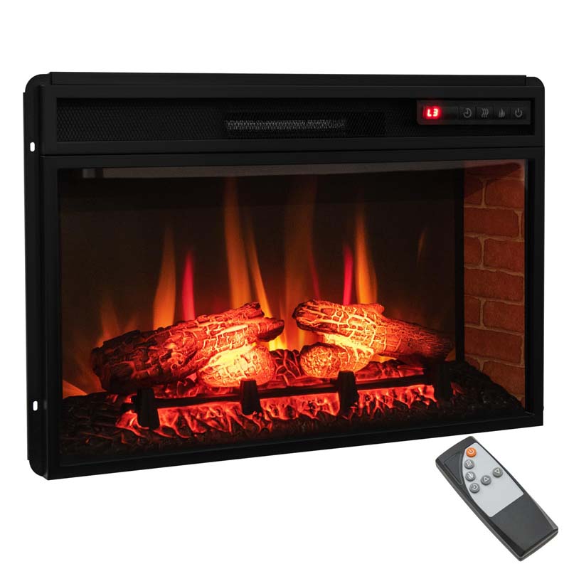 26" 4777 BTU Electric Fireplace Insert for TV Stand, 1400W Recessed Freetanding Fireplace Heater with 3-Level Flame, Remote