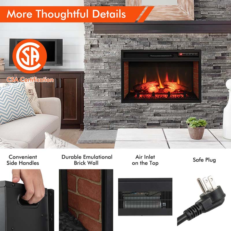 26" 4777 BTU Electric Fireplace Insert for TV Stand, 1400W Recessed Freetanding Fireplace Heater with 3-Level Flame, Remote