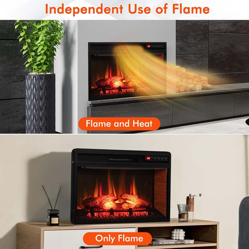 26" 4777 BTU Electric Fireplace Insert for TV Stand, 1400W Recessed Freetanding Fireplace Heater with 3-Level Flame, Remote