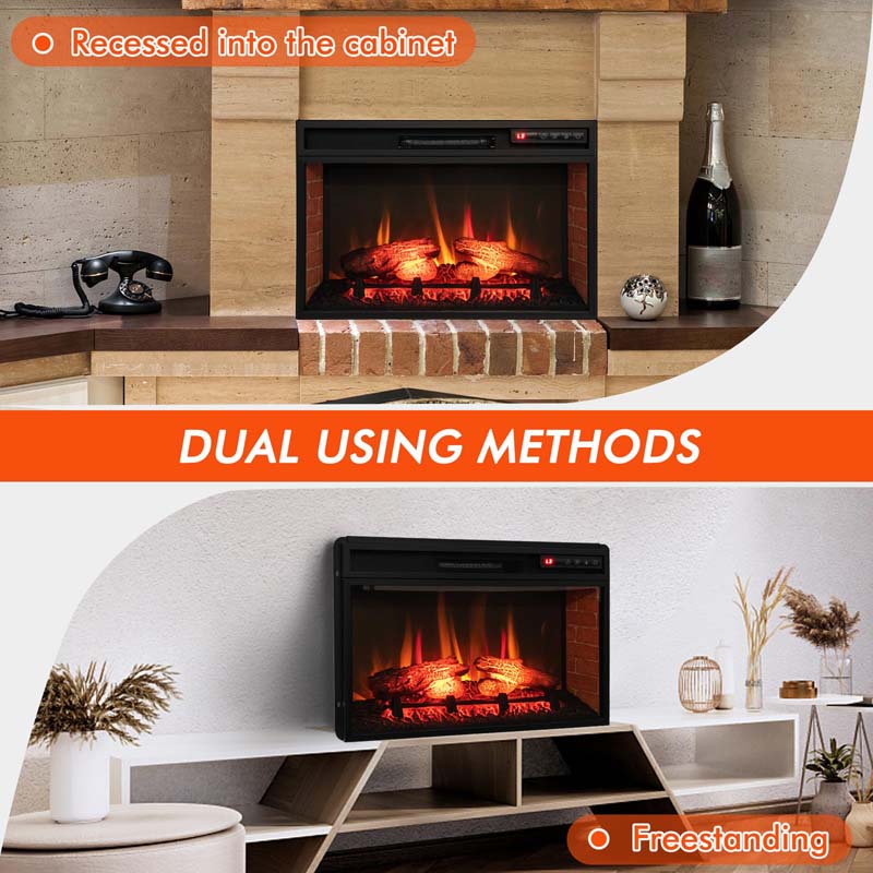 26" 4777 BTU Electric Fireplace Insert for TV Stand, 1400W Recessed Freetanding Fireplace Heater with 3-Level Flame, Remote