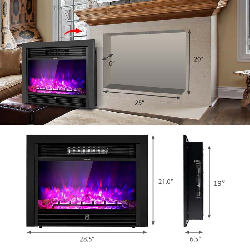 28.5" 1500W Recessed Electric Fireplace Insert with Flame Effects, Wall Mounted Electric Fireplace Heater