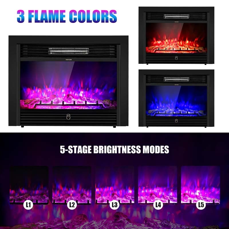 28.5" 1500W Recessed Electric Fireplace Insert with Flame Effects, Wall Mounted Electric Fireplace Heater