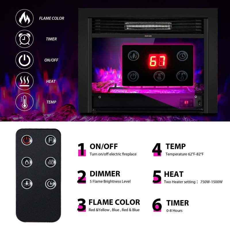 28.5" 1500W Recessed Electric Fireplace Insert with Flame Effects, Wall Mounted Electric Fireplace Heater