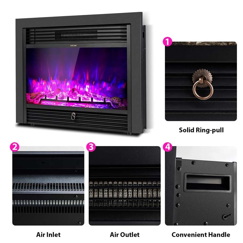 28.5" 1500W Recessed Electric Fireplace Insert with Flame Effects, Wall Mounted Electric Fireplace Heater