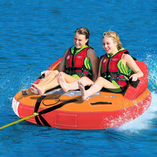 2-Person Water Sport Inflatable Towable Tubes for Boating, Sofa Style Boat Tube with Drainage, Dual Front & Back Tow Points