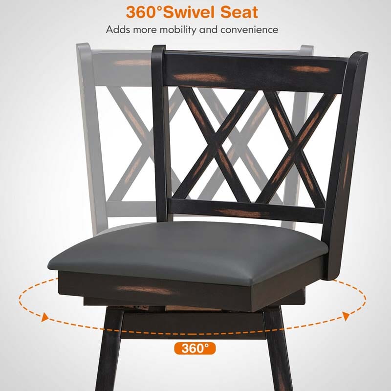 2 Pcs 25" Swivel Bar Stools with Back & Rubber Wood Legs, Upholstered Counter Height Bar Chairs for Pub