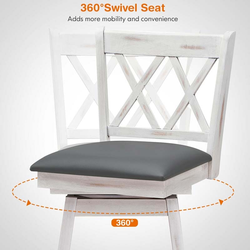 2 Pcs 25" Swivel Bar Stools with Back & Rubber Wood Legs, Upholstered Counter Height Bar Chairs for Pub