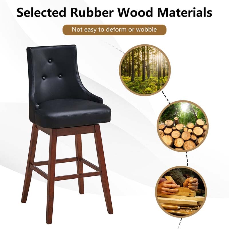 2-Pack 29" Upholstered Swivel Bar Stools with Button Tufted Backrest & Rubber Wood Legs