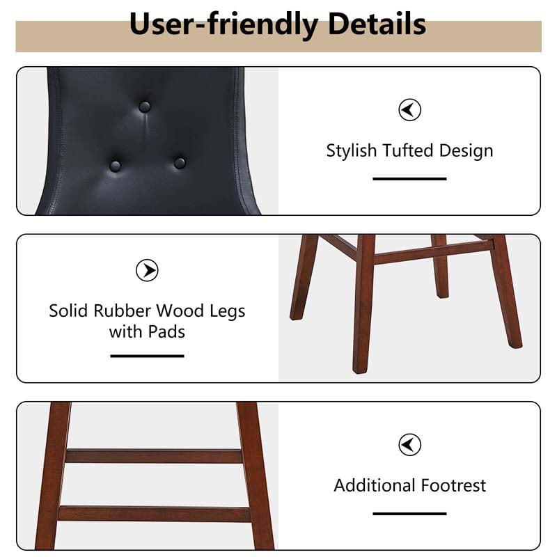 2-Pack 29" Upholstered Swivel Bar Stools with Button Tufted Backrest & Rubber Wood Legs