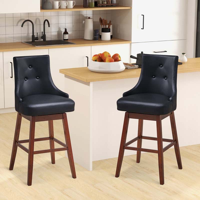 2-Pack 29" Upholstered Swivel Bar Stools with Button Tufted Backrest & Rubber Wood Legs