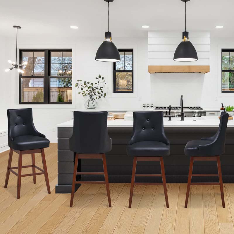 2-Pack 29" Upholstered Swivel Bar Stools with Button Tufted Backrest & Rubber Wood Legs