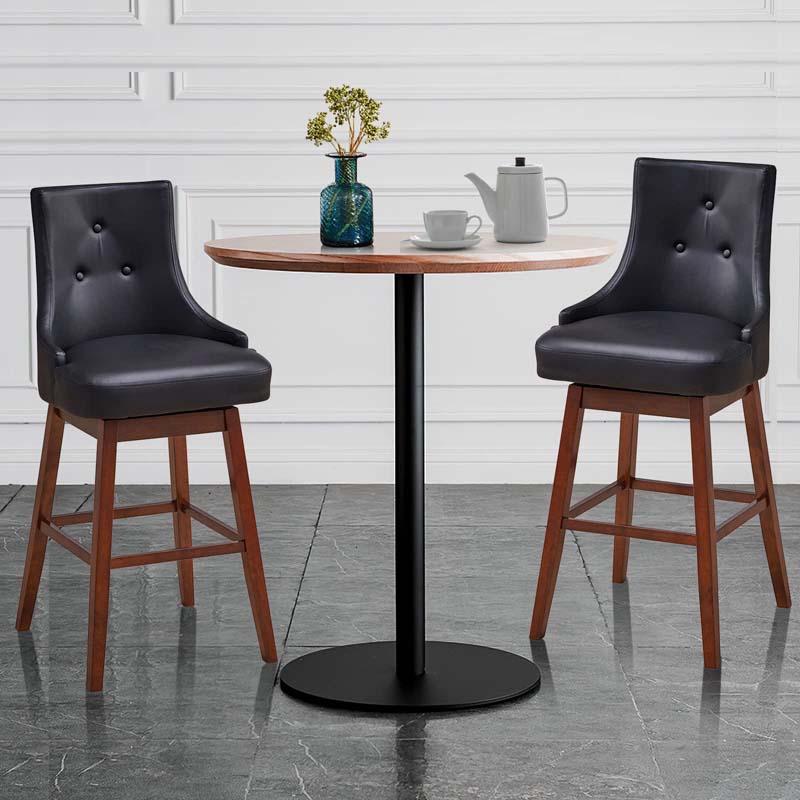 2-Pack 29" Upholstered Swivel Bar Stools with Button Tufted Backrest & Rubber Wood Legs