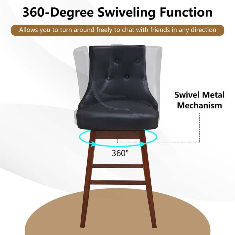 2-Pack 29" Upholstered Swivel Bar Stools with Button Tufted Backrest & Rubber Wood Legs