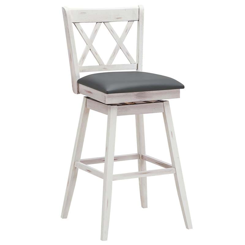2 Pcs 29" Swivel Bar Stools with Back & Rubber Wood Legs, Upholstered Counter Height Bar Chairs for Pub