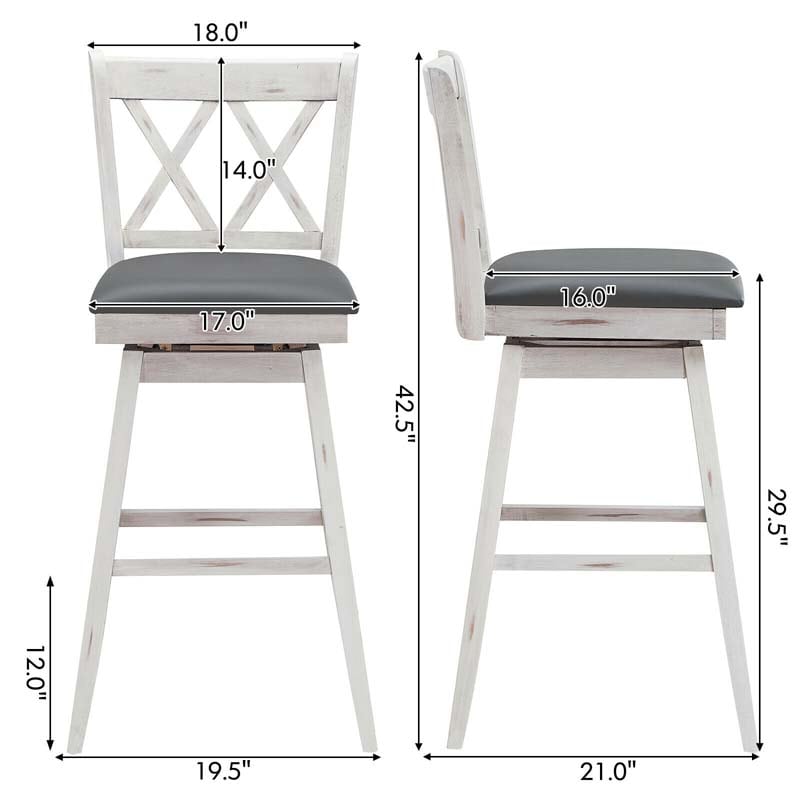 2 Pcs 29" Swivel Bar Stools with Back & Rubber Wood Legs, Upholstered Counter Height Bar Chairs for Pub