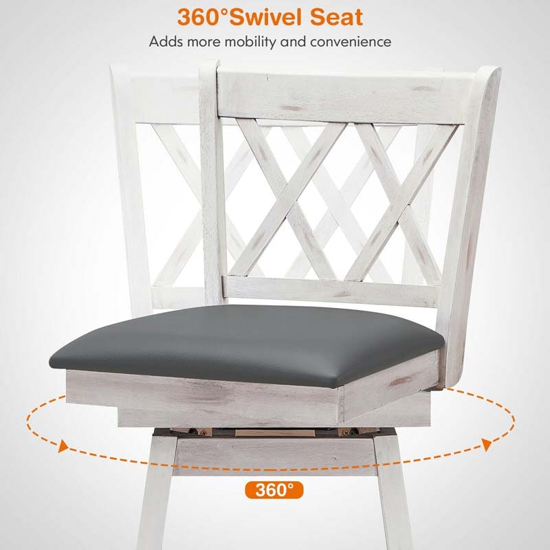 2 Pcs 29" Swivel Bar Stools with Back & Rubber Wood Legs, Upholstered Counter Height Bar Chairs for Pub