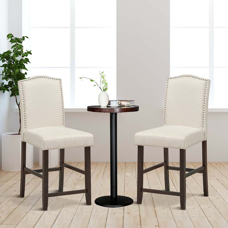 2-Pack 24" Fabric Nail Head High Back Bar Stools Counter Height Dining Chairs for Kitchen Island Pub