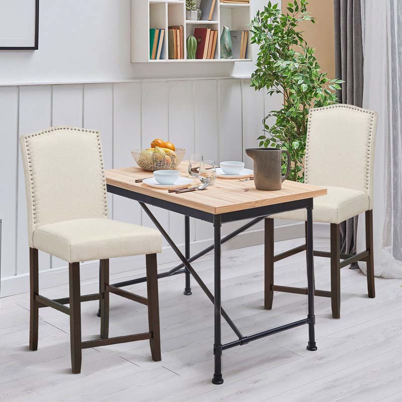 2-Pack 24" Fabric Nail Head High Back Bar Stools Counter Height Dining Chairs for Kitchen Island Pub