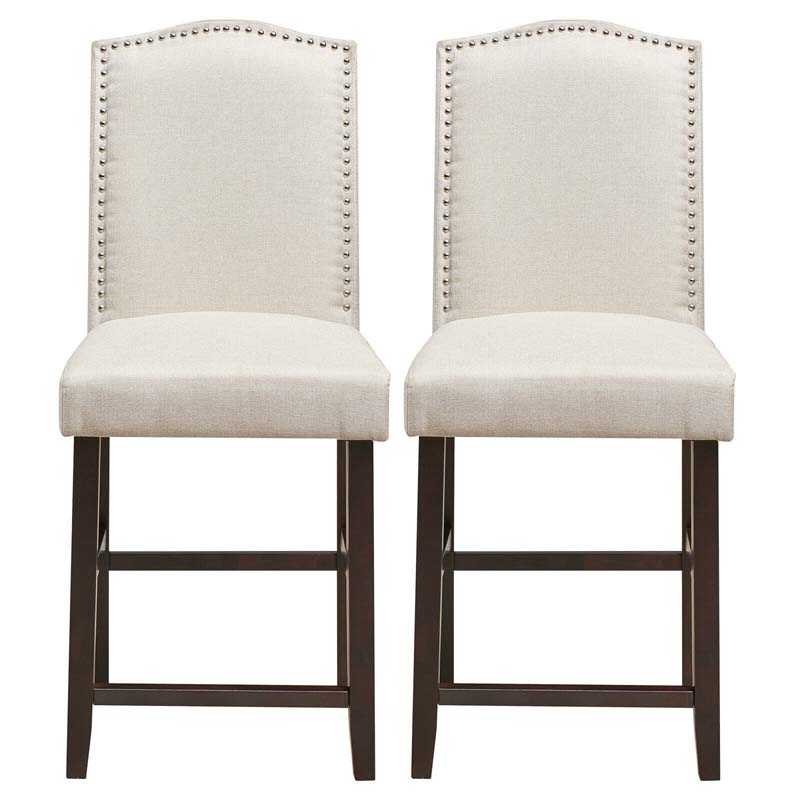 2-Pack 24" Fabric Nail Head High Back Bar Stools Counter Height Dining Chairs for Kitchen Island Pub