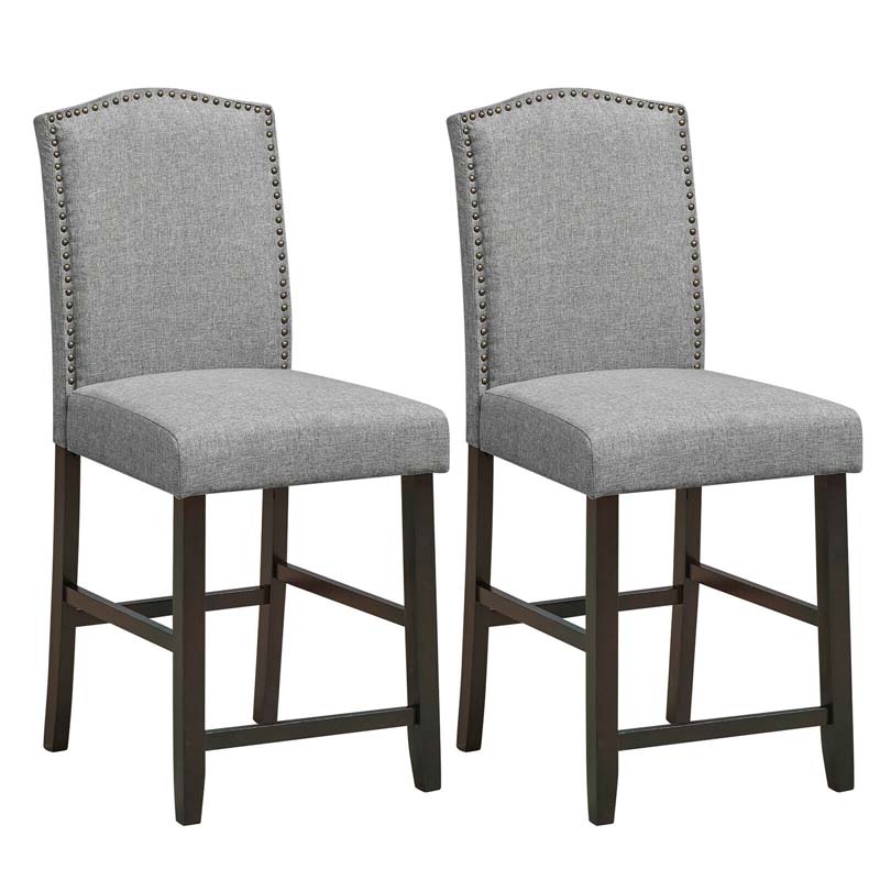 2-Pack 24" Fabric Nail Head High Back Bar Stools Counter Height Dining Chairs for Kitchen Island Pub