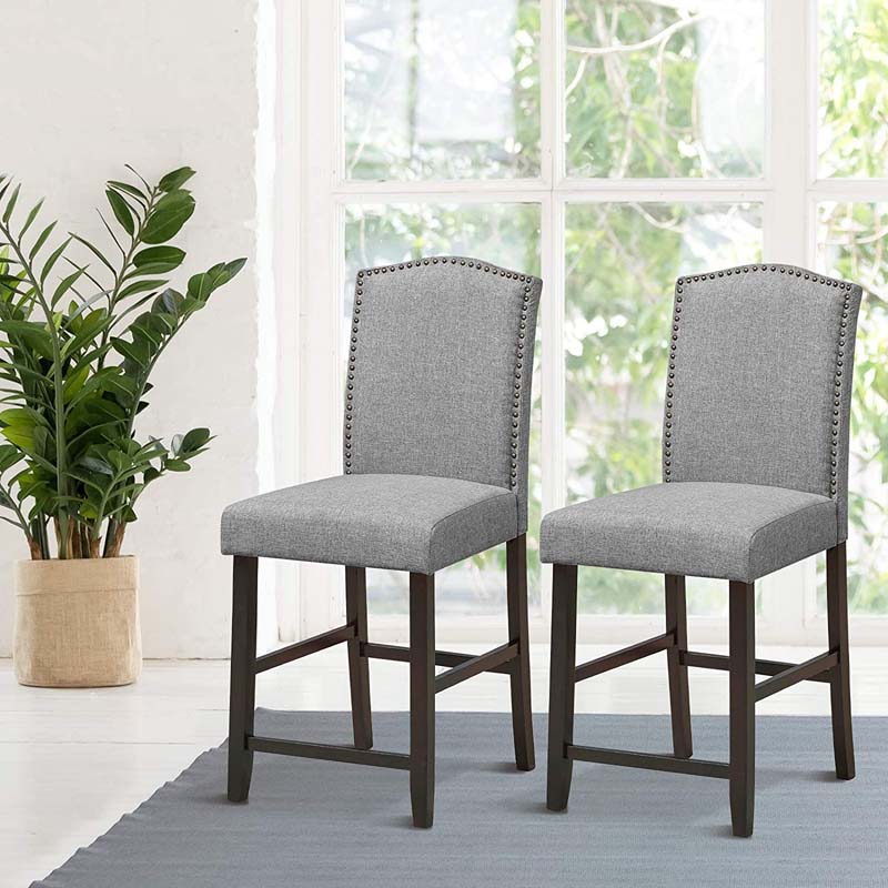 2-Pack 24" Fabric Nail Head High Back Bar Stools Counter Height Dining Chairs for Kitchen Island Pub